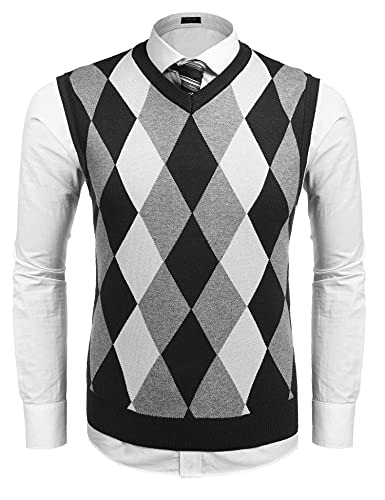 COOFANDY Herren Strickweste Vest Ärmellos V-Ausschnitt Lässig Argyle Muster Business Karo Knit Strick Elegent Gilet für Männer von COOFANDY