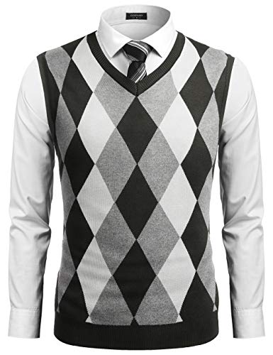 COOFANDY Herren Pullunder Strickweste Ärmellose Pullunder V-Ausschnitt Slim Fit Casual Einfarbig Wollweste Männer Schwarz L von COOFANDY