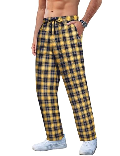 COOFANDY Herren-Pyjamahose, kariert, normale Passform, elastische Taille, Loungehose, Baumwollflanell, Pyjamahose mit Taschen, Marineblau/Gelb kariert, XL COOFANDY Herren-Pyjamahose, kariert, normale Passform, elastische Taille, Loungehose, Baumwollflanell, Pyjamahose mit Taschen, Marineblau/Gelb kariert, XL von COOFANDY