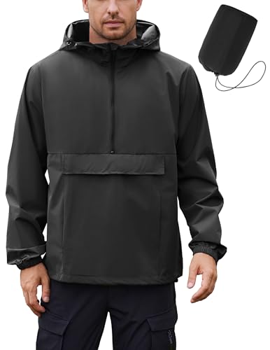 COOFANDY Herren-Regenjacke, verstaubar, leicht, wasserdicht, Regenpullover, Mäntel für Wandern, Radfahren, Schwarz, Medium von COOFANDY