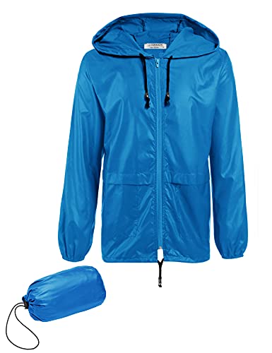 COOFANDY Herren-Regenjacke, verstaubar, leicht, wasserdicht, mit Kapuze, Outdoor-Regenausrüstung, Reisen, Wandern, Radfahren, Blau, XL von COOFANDY