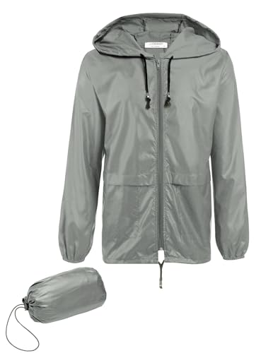 COOFANDY Herren Regenjacke Leicht Regen Jacke Wasserdicht Outdoorjacke Faltbare Regenmantel mit Kapuze Windbreaker Outdoor Grau M von COOFANDY