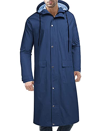 COOFANDY Herren Regenjacke mit Kapuze Wasserdicht Leicht Active Lang Regenmantel, Blau, L von COOFANDY