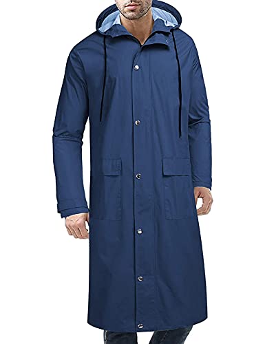 COOFANDY Herren Regenjacke mit Kapuze Wasserdicht Leicht Active Lang Regenmantel, Blau, XL von COOFANDY