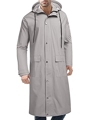 COOFANDY Herren Regenjacke mit Kapuze Wasserdicht Leicht Active Lang Regenmantel, GRAU, XL von COOFANDY