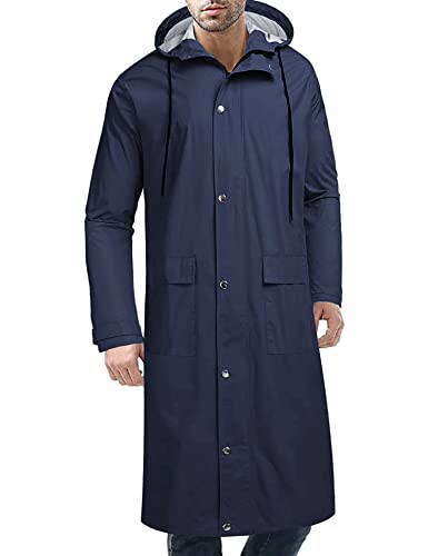 COOFANDY Herren Regenjacke mit Kapuze Wasserdicht Leicht Active Lang Regenmantel, Marineblau, 3XL von COOFANDY