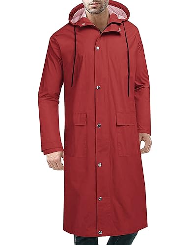 COOFANDY Herren Regenjacke mit Kapuze Wasserdicht Leicht Active Lang Regenmantel, Rot/Ausflug, einfarbig (Getaway Solids), XX-Large von COOFANDY