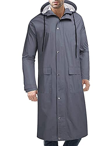 COOFANDY Herren Regenjacke mit Kapuze Wasserdicht Leicht Active Lang Regenmantel, grau dunkel, L von COOFANDY