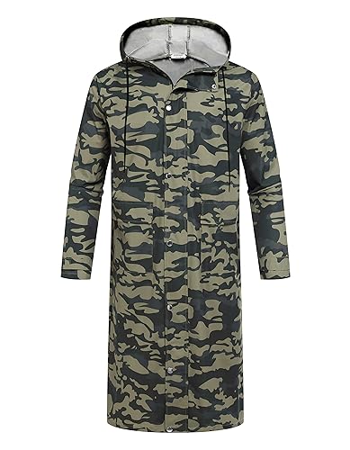 COOFANDY Herren Regenjacke mit Kapuze Wasserdicht Leicht Active Lang Regenmantel, grün/camouflage, XX-Large von COOFANDY