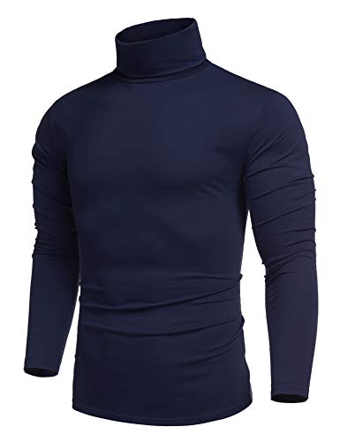 COOFANDY Herren Rollkragen Pullover Langarmshirts T-Shirts Rollkragenpullover Slim Fit Rollkragen Unterzieh Longsleeve Turtleneck Shirt Pullover Einfarbig Marine M von COOFANDY