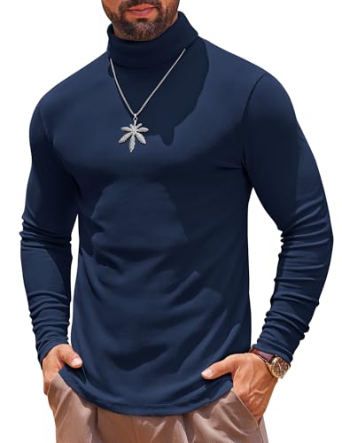 COOFANDY Herren Rollkragen Langarmshirt Basic Rollkragenpullover Longsleeve Turtleneck Pullover Elastisch Shirt Männer Dunkelblau XXL von COOFANDY