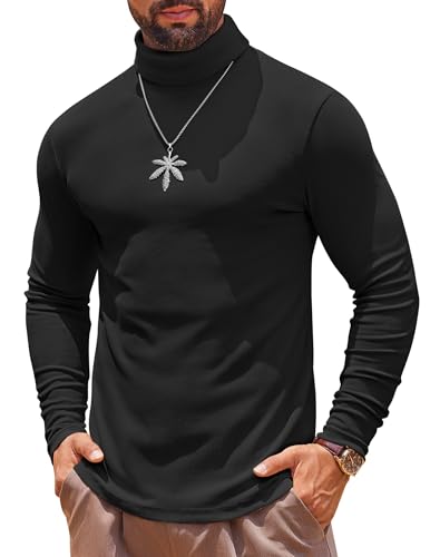 COOFANDY Herren Rollkragen Langarmshirt Basic Rollkragenpullover Longsleeve Turtleneck Pullover Elastisch Shirt Männer Schwarz L von COOFANDY