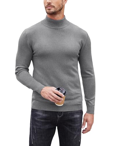 COOFANDY Herren Rollkragen Pullover Langarm Feinstrick Sweater Basic Casual Slim Fit Unterziehrolli Herren Grau XL von COOFANDY
