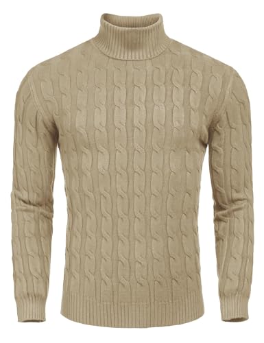 COOFANDY Herren Rollkragen Pullover Langarm Sweater Zopf Strickpullover Männer Basic Rollkragenpullover Sweater Mondgrau XXL von COOFANDY