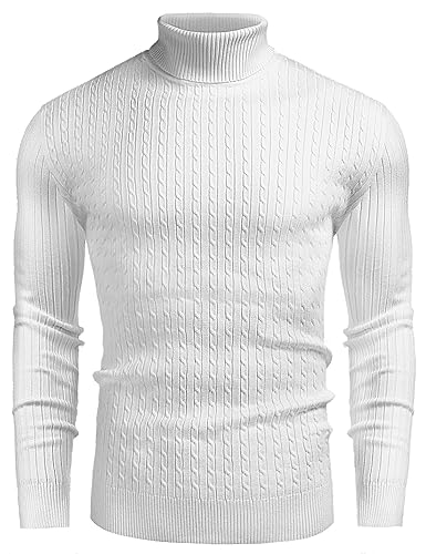 COOFANDY Herren Rollkragen Pullover Langarmshirt Feinstrick Sweater Freizeit Slim fit Basic Männer Pullover Weiß XL von COOFANDY
