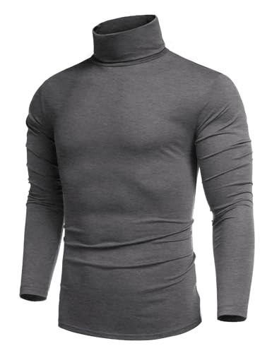 COOFANDY Rollkragenpullover Herren Dünn Langarmshirts Rollkragen Pullover Longsleeve Baumwolle Sweatshirt Slim Fit Unterziehrolli Dunkelgrau M von COOFANDY