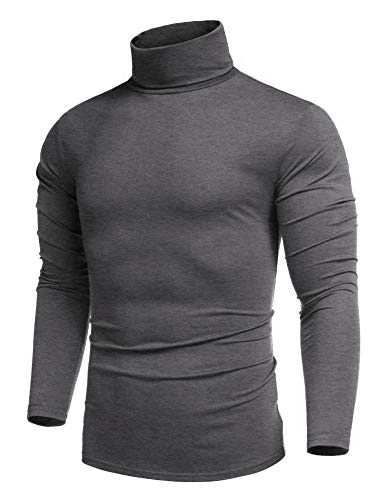 COOFANDY Rollkragenshirt Herren Rollkragenpullover Longsleeve Rollkragen Pullover Baumwolle Turtleneck Langarmshirt Rolli Unterziehrolli Rollkragenpulli Dunkelgrau M von COOFANDY