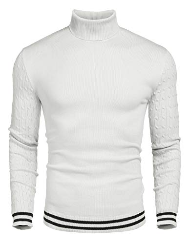 COOFANDY Herren Rollkragen Pullover Regualr Fit Knit Sweater Gerippt Basic Unter Langarmshirt für Männer Weiß XL von COOFANDY