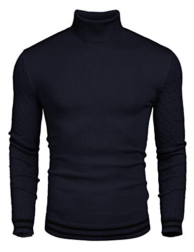 COOFANDY Herren Rollkragen Pullover Slim Fit Stehkragen Feinstrick Einfarbig Dünn Rollkragenpullover Marine Blau XL von COOFANDY