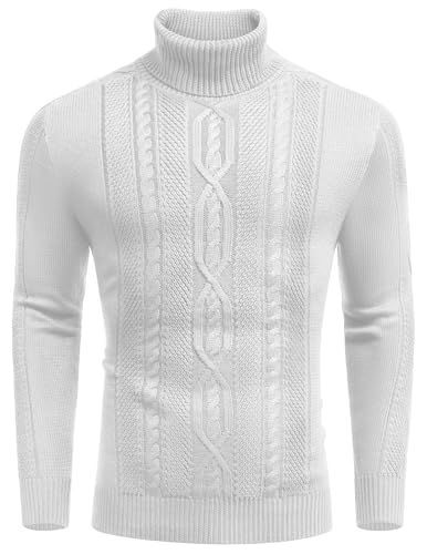 COOFANDY Herren Rollkragen Pullover Strick Langarmshirt Slim fit Freizeit Winterpullover Pulli Basic Männer Pullover Weiß XL von COOFANDY