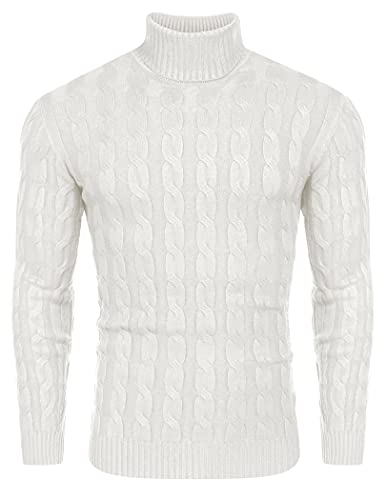 COOFANDY Herren Rollkragen Pullover Winter Baumwolle Turtleneck Strickpullover Slim fit Warme Basic Rollkragenpulli Sweater Wei M von COOFANDY