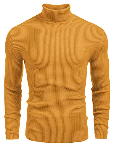 COOFANDY Herren Rollkragenpullover, gerippt, schmale Passform - Gelb - XX-Large von COOFANDY