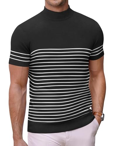 COOFANDY Herren Rollkragenpullover, kurzärmelig, Freizeitkleid, Pullover, schmale Passform, Strick-T-Shirt, Gestreift, Schwarz und Weiß, Mittel COOFANDY Herren Rollkragenpullover, kurzärmelig, Freizeitkleid, Pullover, schmale Passform, Strick-T-Shirt, Gestreift, Schwarz und Weiß, Mittel von COOFANDY
