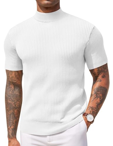 COOFANDY Herren Rollkragenpullover, kurzärmelig, lässig, Basic, Top, gerippter Strickpullover, solides T-Shirt, Farbe: Weiß, Klein COOFANDY Herren Rollkragenpullover, kurzärmelig, lässig, Basic, Top, gerippter Strickpullover, solides T-Shirt, Farbe: Weiß, Klein von COOFANDY
