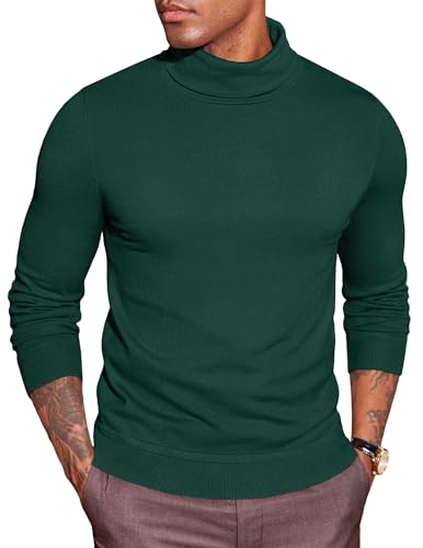 COOFANDY Herren Rollkragenpullover Dünn Pullover Rolli Langarm Turtleneck Strickpullover Slim Fit Rollkragenshirts Rollkragenpulli Casual Business Sweater Basic Solid Pulli Grün XL von COOFANDY