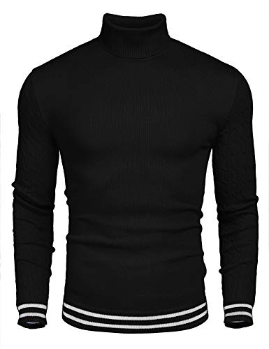 COOFANDY Herren Rollkragen Pullover Regualr Fit Knit Sweater Gerippt Basic Unter Langarmshirt für Männer Schwarz XXL von COOFANDY