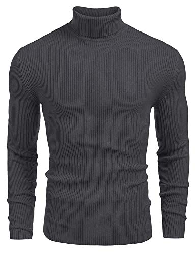 COOFANDY Herren Pullover Rollkragen Rippstrickpullover Langarm Causal Slim Fit Sweater Pullover, dunkelgrau, XL von COOFANDY