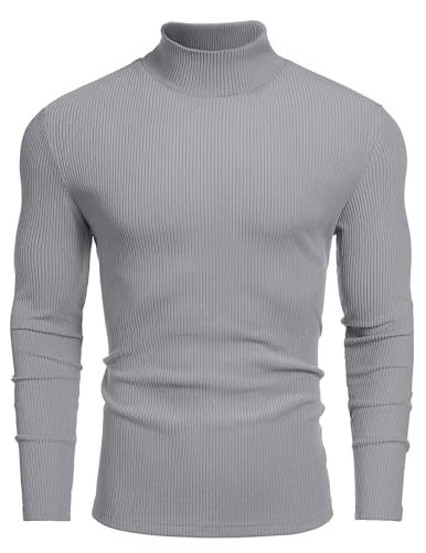 COOFANDY Pullover Herren Rollkragenpullover Langarm Pulli Business Pullover Stehkragen Unterziehrolli Warm Winterpullover Unterhemd Thermoshirt Oberteil mit Hohem Kragen Light Grau L von COOFANDY