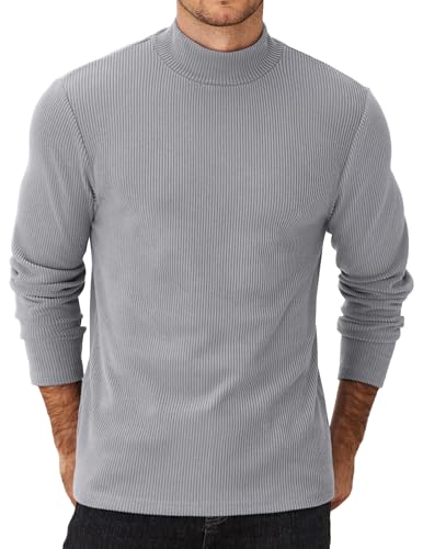 COOFANDY Herren Rollkragenpullover Rollkragenshirt Thermoshirt Slim Fit Langarmshirt Basic Casual Stehkragen Unterhemd Langarm-Oberteil Unterziehrolli Sweatshirt Grau-2-Rollkragen XXL von COOFANDY