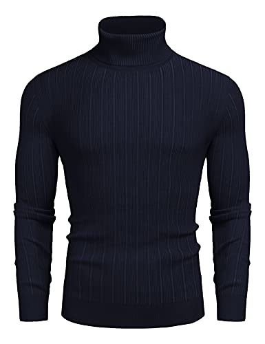 COOFANDY Herren Rollkragenpullover Slim Fit Casual Strick Thermo-Pullover - Blau - X-Groß von COOFANDY