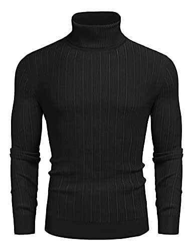 COOFANDY Herren Rollkragenpullover Slim Fit Casual Strick Thermo-Pullover - Schwarz - 3X-Groß von COOFANDY