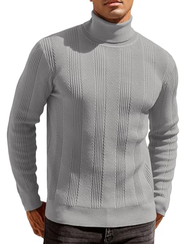 COOFANDY Herren Rollkragenpullover Slim Fit Pullover für Herren Rollkragen Strickpullover Pulli Winterpullover Warm Turtleneck Sweater Basic Männer Rolli Hellgrau S von COOFANDY