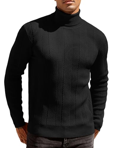 COOFANDY Herren Rollkragenpullover Slim Fit Pullover für Herren Rollkragen Strickpullover Pulli Winterpullover Warm Turtleneck Sweater Basic Männer Rolli Schwarz S von COOFANDY