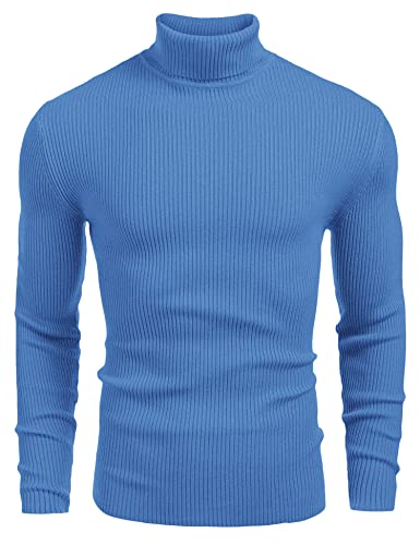 COOFANDY Herren Rollkragenpullover Slim fit Feinstrick Langarmshirt Baumwolle Elastisch Rollkragen Pullover Männer Blau 3XL von COOFANDY