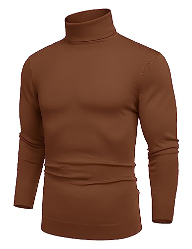 COOFANDY Herren Rollkragenpullover Strickpullover Pullover Langarm Feinstrick Pullover Rollkragenshirt Strickpulli Winter Pullover Langarmshirt Basic Sweater Braun L von COOFANDY