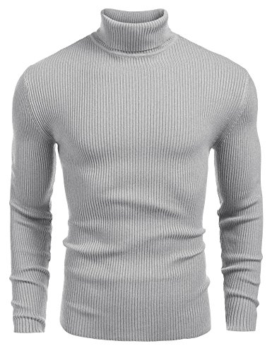 COOFANDY Herren Rollkragenpullover Turtleneck Strickpullover Warme Basic Feinstrick Rollkragen Langarm Herrenpullover Grau M von COOFANDY