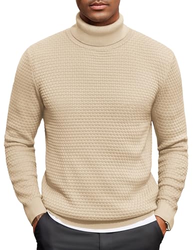 COOFANDY Herren Rollkragenpullover Winter Strickpullover Feinstrick Rollkragenshirt Pulli Sweater Beige 3XL von COOFANDY