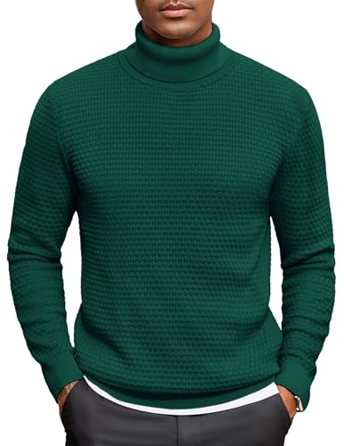 COOFANDY Herren Rollkragenpullover Winter Strickpullover Feinstrick Rollkragenshirt Pulli Sweater Dunkelgrün L von COOFANDY