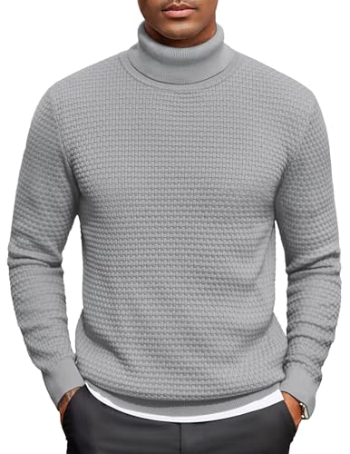 COOFANDY Herren Rollkragenpullover Winter Strickpullover Feinstrick Rollkragenshirt Pulli Sweater Hellgrau L von COOFANDY