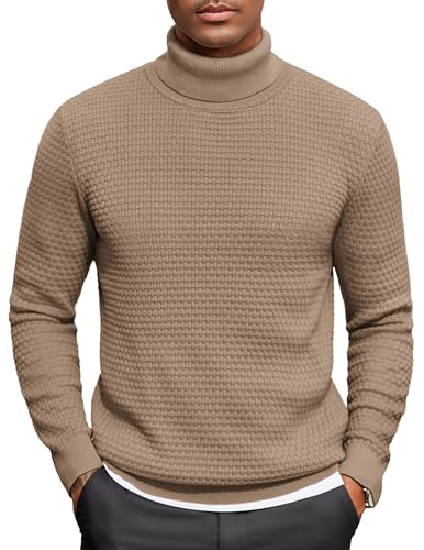 COOFANDY Herren Rollkragenpullover Winter Strickpullover Feinstrick Rollkragenshirt Pulli Sweater Khaki XXL von COOFANDY