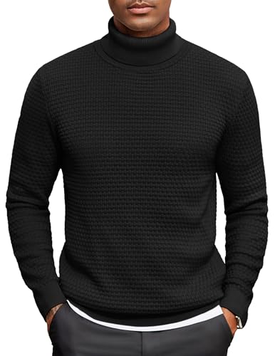 COOFANDY Herren Rollkragenpullover Winter Strickpullover Feinstrick Rollkragenshirt Pulli Sweater Schwarz 3XL von COOFANDY