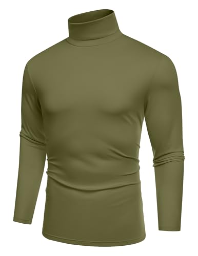 COOFANDY Herren Rollkragenshirt Basic Rolli Langarm Slim fit Rollkragenpullover Pullover Langarmshirt mit Rollkragen Pulli Unterziehrolli Longsleeve Armeegrün M von COOFANDY