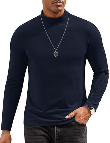 COOFANDY Herren Rollkragenshirt Langarm Dünne Rollkragenpullover Rollkragen Langarmshirt Männer Pullover Turtleneck Shirt Marineblau XXL von COOFANDY
