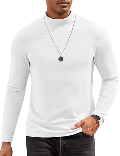 COOFANDY Herren Rollkragenshirt Langarm Dünne Rollkragenpullover Rollkragen Langarmshirt Männer Pullover Turtleneck Shirt Weiß L von COOFANDY
