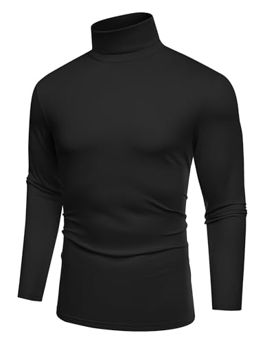 COOFANDY Herren Rollkragenshirt Langarm Rollkragen Longsleeve Slim Fit Rolkragenpullover Langarmshirt Pulli Tops Casual Rolli Schwarz XXL von COOFANDY
