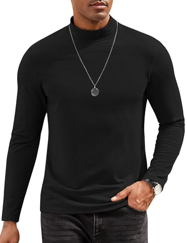 COOFANDY Herren Rollkragenshirt Long Sleeve Dünne Rollkragenpullover Rollkragen Langarmshirt Männer Pullover Turtleneck Shirt Unterziehrolli Schwarz L von COOFANDY